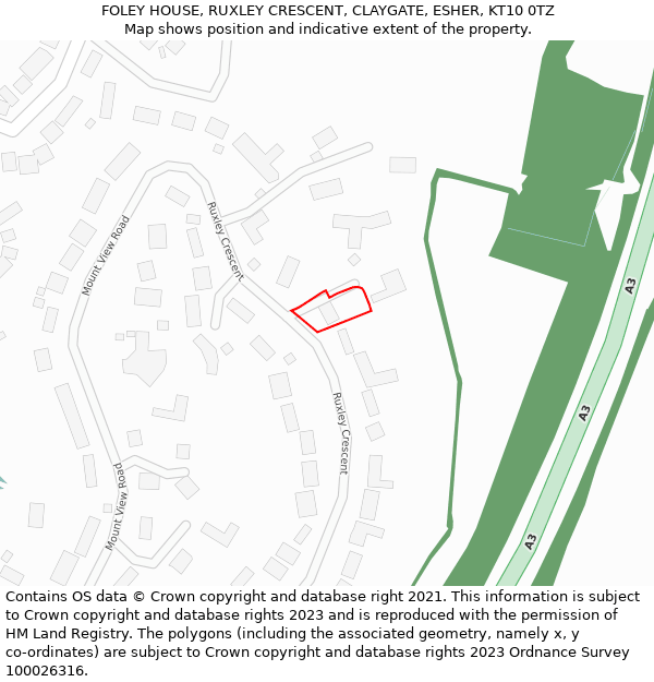 FOLEY HOUSE, RUXLEY CRESCENT, CLAYGATE, ESHER, KT10 0TZ: Location map and indicative extent of plot