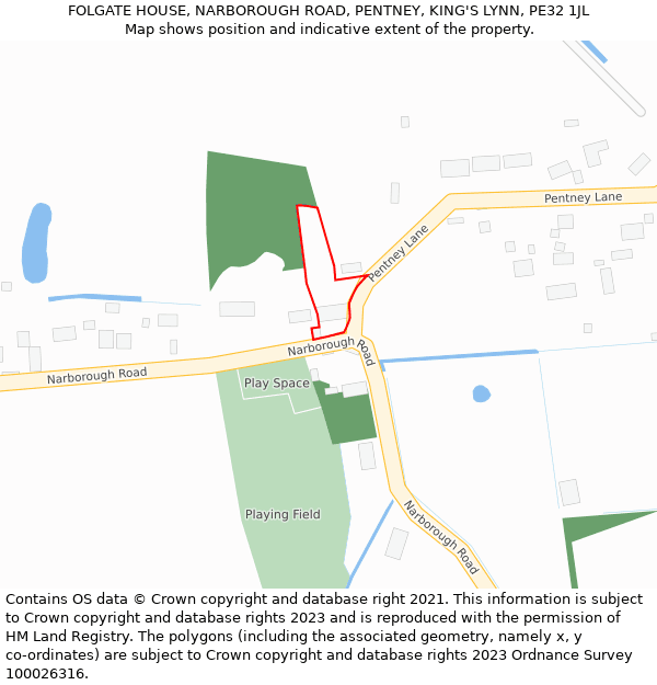 FOLGATE HOUSE, NARBOROUGH ROAD, PENTNEY, KING'S LYNN, PE32 1JL: Location map and indicative extent of plot