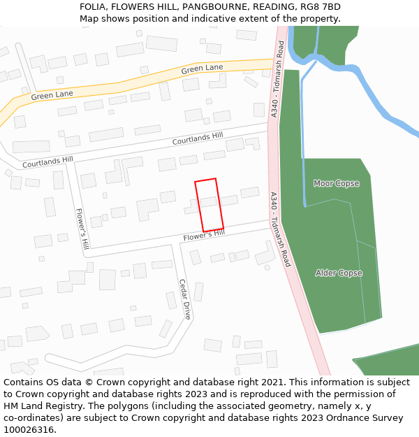 FOLIA, FLOWERS HILL, PANGBOURNE, READING, RG8 7BD: Location map and indicative extent of plot