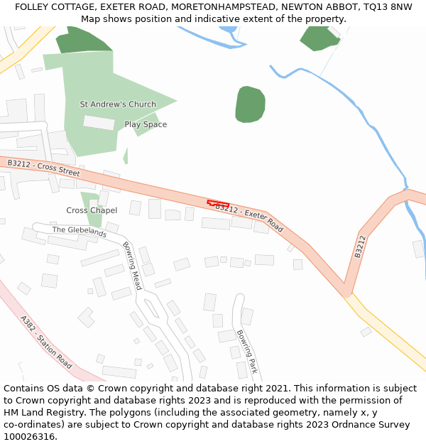 FOLLEY COTTAGE, EXETER ROAD, MORETONHAMPSTEAD, NEWTON ABBOT, TQ13 8NW: Location map and indicative extent of plot