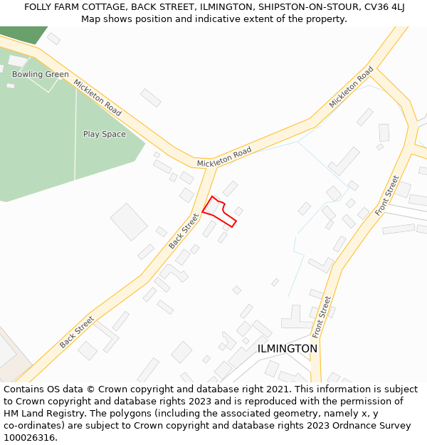 FOLLY FARM COTTAGE, BACK STREET, ILMINGTON, SHIPSTON-ON-STOUR, CV36 4LJ: Location map and indicative extent of plot