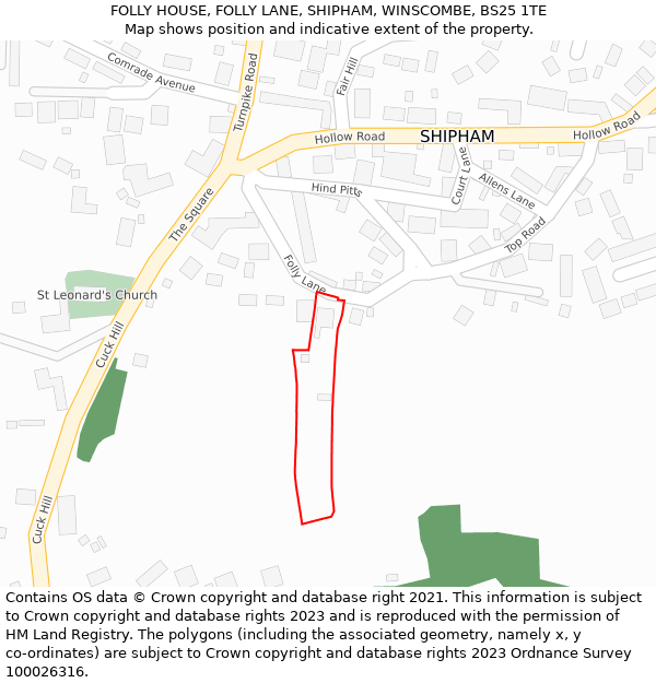 FOLLY HOUSE, FOLLY LANE, SHIPHAM, WINSCOMBE, BS25 1TE: Location map and indicative extent of plot