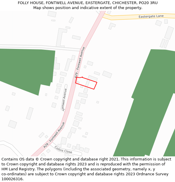 FOLLY HOUSE, FONTWELL AVENUE, EASTERGATE, CHICHESTER, PO20 3RU: Location map and indicative extent of plot