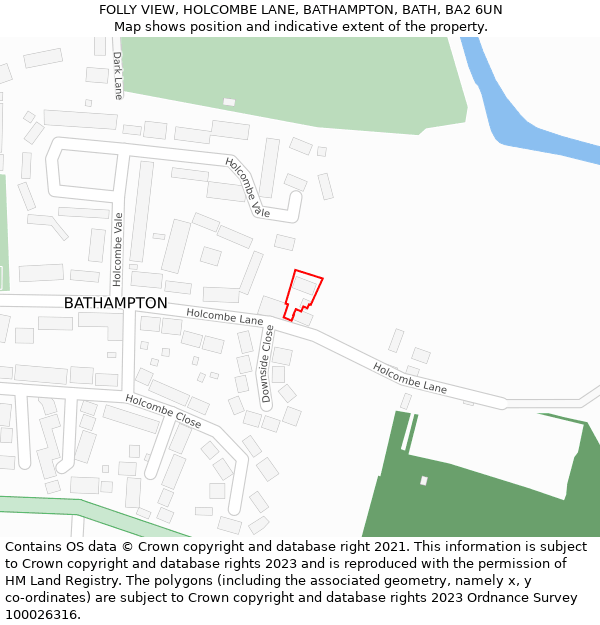 FOLLY VIEW, HOLCOMBE LANE, BATHAMPTON, BATH, BA2 6UN: Location map and indicative extent of plot