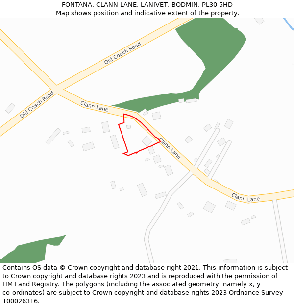 FONTANA, CLANN LANE, LANIVET, BODMIN, PL30 5HD: Location map and indicative extent of plot