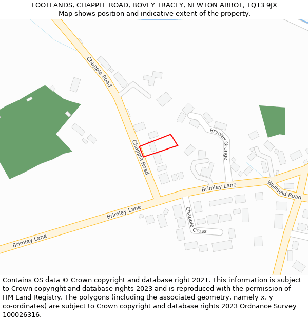 FOOTLANDS, CHAPPLE ROAD, BOVEY TRACEY, NEWTON ABBOT, TQ13 9JX: Location map and indicative extent of plot
