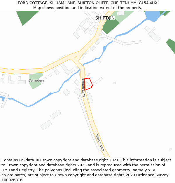 FORD COTTAGE, KILHAM LANE, SHIPTON OLIFFE, CHELTENHAM, GL54 4HX: Location map and indicative extent of plot