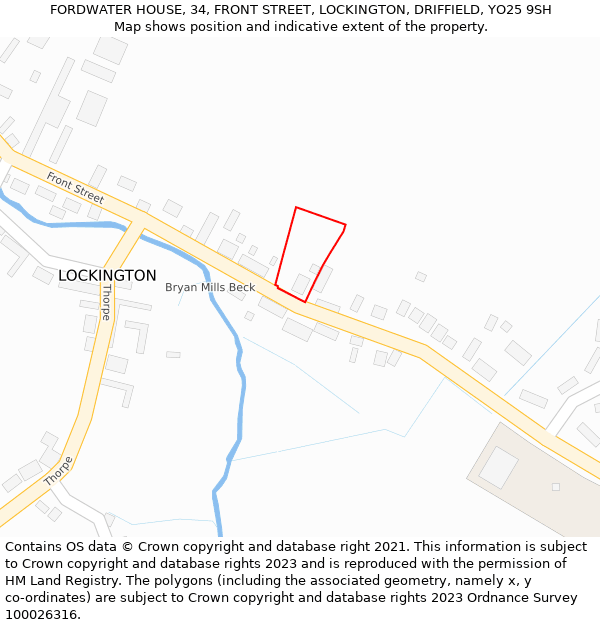FORDWATER HOUSE, 34, FRONT STREET, LOCKINGTON, DRIFFIELD, YO25 9SH: Location map and indicative extent of plot