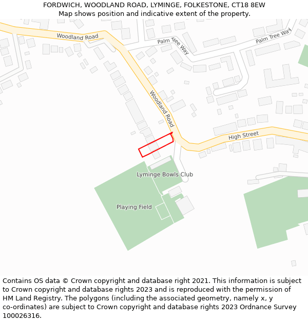 FORDWICH, WOODLAND ROAD, LYMINGE, FOLKESTONE, CT18 8EW: Location map and indicative extent of plot