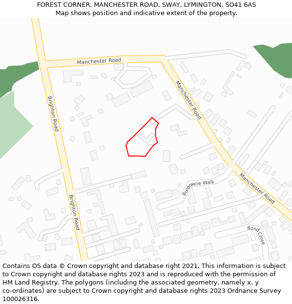 FOREST CORNER, MANCHESTER ROAD, SWAY, LYMINGTON, SO41 6AS: Location map and indicative extent of plot
