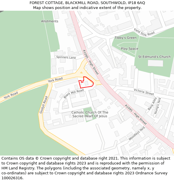 FOREST COTTAGE, BLACKMILL ROAD, SOUTHWOLD, IP18 6AQ: Location map and indicative extent of plot