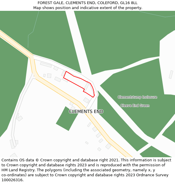 FOREST GALE, CLEMENTS END, COLEFORD, GL16 8LL: Location map and indicative extent of plot