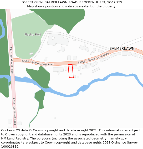 FOREST GLEN, BALMER LAWN ROAD, BROCKENHURST, SO42 7TS: Location map and indicative extent of plot