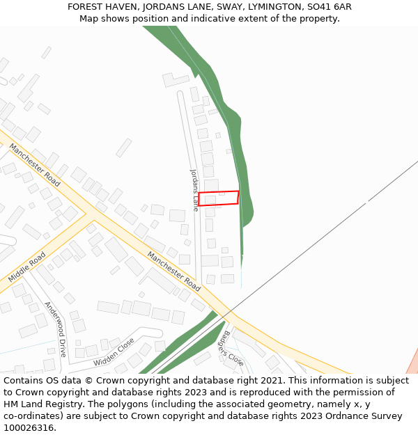 FOREST HAVEN, JORDANS LANE, SWAY, LYMINGTON, SO41 6AR: Location map and indicative extent of plot