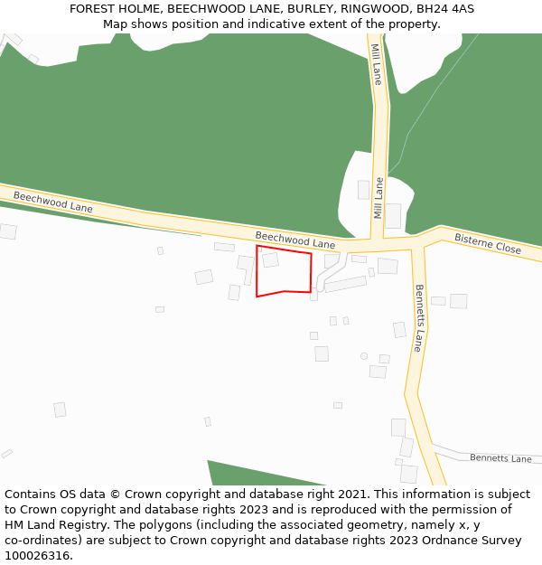 FOREST HOLME, BEECHWOOD LANE, BURLEY, RINGWOOD, BH24 4AS: Location map and indicative extent of plot