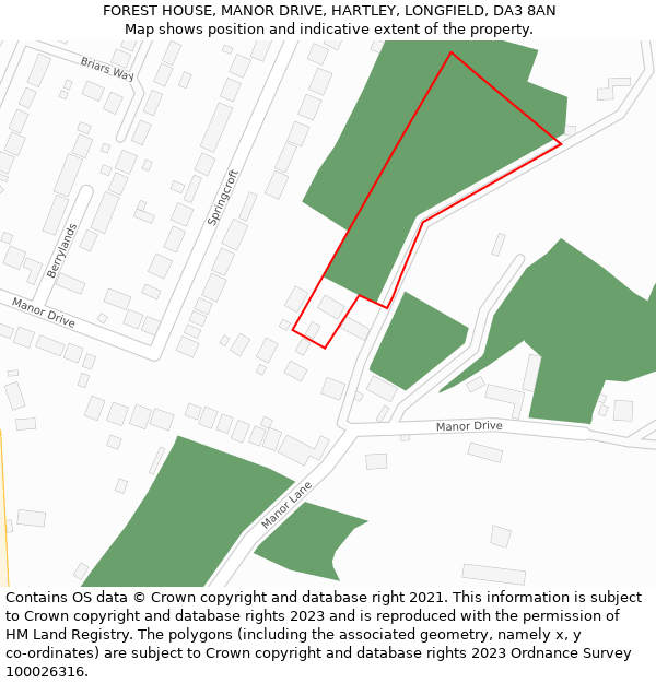 FOREST HOUSE, MANOR DRIVE, HARTLEY, LONGFIELD, DA3 8AN: Location map and indicative extent of plot