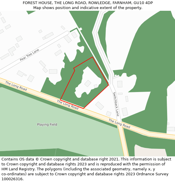 FOREST HOUSE, THE LONG ROAD, ROWLEDGE, FARNHAM, GU10 4DP: Location map and indicative extent of plot