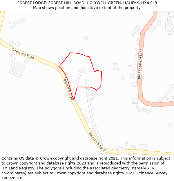 FOREST LODGE, FOREST HILL ROAD, HOLYWELL GREEN, HALIFAX, HX4 9LB: Location map and indicative extent of plot