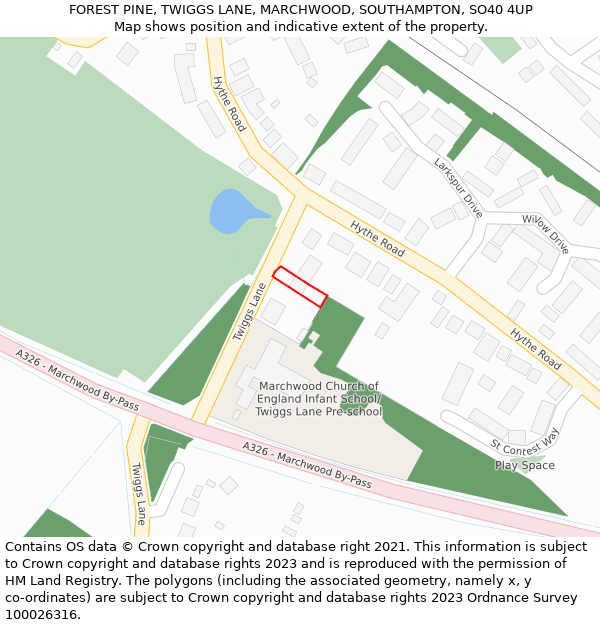 FOREST PINE, TWIGGS LANE, MARCHWOOD, SOUTHAMPTON, SO40 4UP: Location map and indicative extent of plot