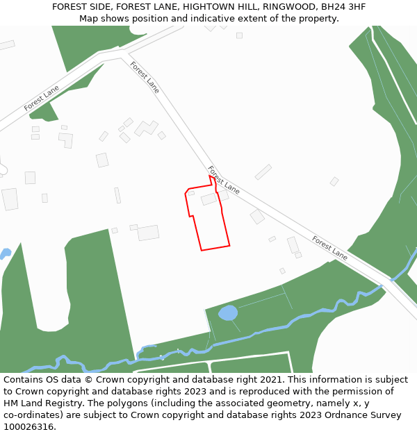 FOREST SIDE, FOREST LANE, HIGHTOWN HILL, RINGWOOD, BH24 3HF: Location map and indicative extent of plot