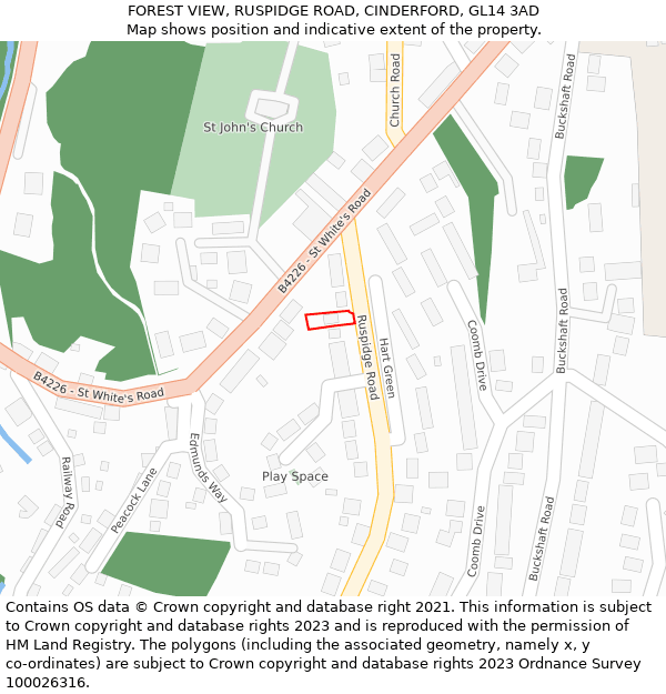 FOREST VIEW, RUSPIDGE ROAD, CINDERFORD, GL14 3AD: Location map and indicative extent of plot