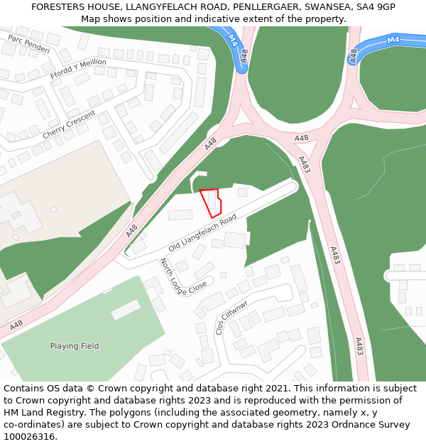 FORESTERS HOUSE, LLANGYFELACH ROAD, PENLLERGAER, SWANSEA, SA4 9GP: Location map and indicative extent of plot