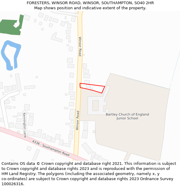 FORESTERS, WINSOR ROAD, WINSOR, SOUTHAMPTON, SO40 2HR: Location map and indicative extent of plot