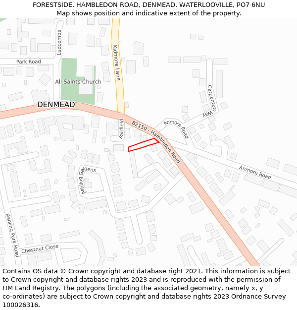 FORESTSIDE, HAMBLEDON ROAD, DENMEAD, WATERLOOVILLE, PO7 6NU: Location map and indicative extent of plot