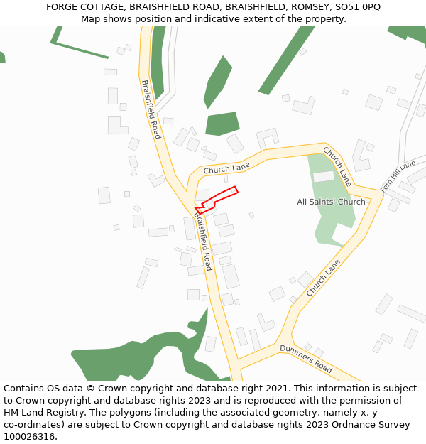 FORGE COTTAGE, BRAISHFIELD ROAD, BRAISHFIELD, ROMSEY, SO51 0PQ: Location map and indicative extent of plot