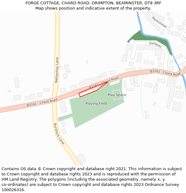 FORGE COTTAGE, CHARD ROAD, DRIMPTON, BEAMINSTER, DT8 3RF: Location map and indicative extent of plot