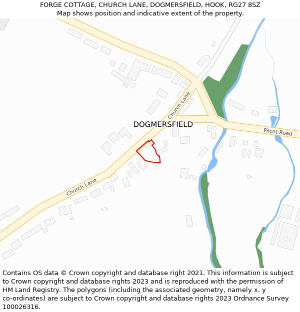 FORGE COTTAGE, CHURCH LANE, DOGMERSFIELD, HOOK, RG27 8SZ: Location map and indicative extent of plot