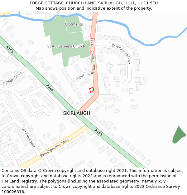 FORGE COTTAGE, CHURCH LANE, SKIRLAUGH, HULL, HU11 5EU: Location map and indicative extent of plot