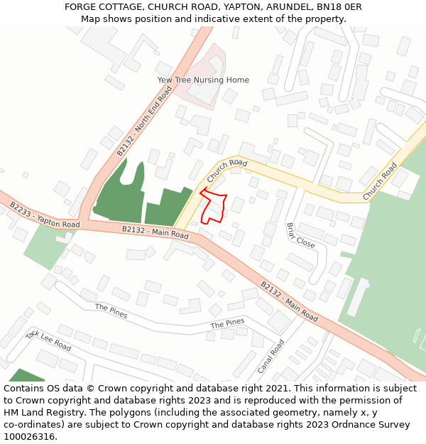 FORGE COTTAGE, CHURCH ROAD, YAPTON, ARUNDEL, BN18 0ER: Location map and indicative extent of plot