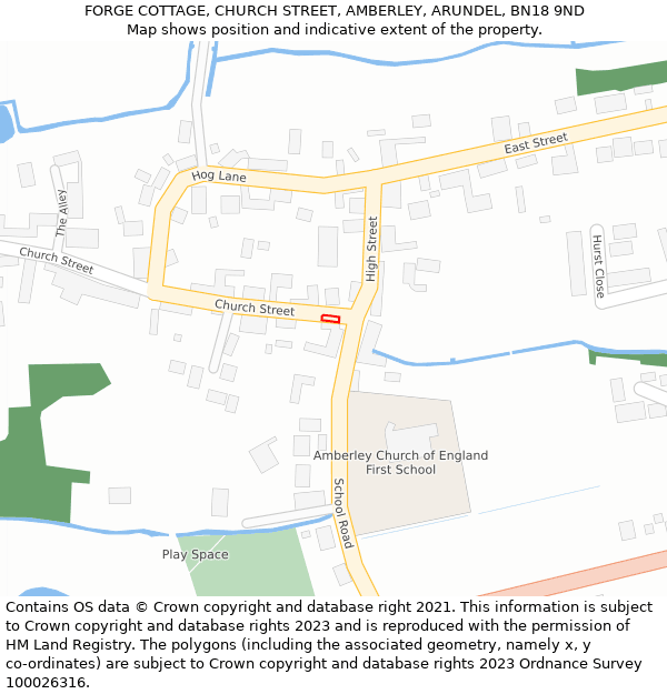 FORGE COTTAGE, CHURCH STREET, AMBERLEY, ARUNDEL, BN18 9ND: Location map and indicative extent of plot