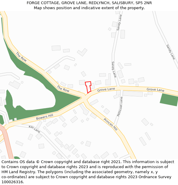 FORGE COTTAGE, GROVE LANE, REDLYNCH, SALISBURY, SP5 2NR: Location map and indicative extent of plot