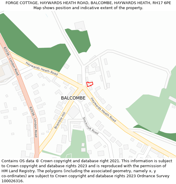 FORGE COTTAGE, HAYWARDS HEATH ROAD, BALCOMBE, HAYWARDS HEATH, RH17 6PE: Location map and indicative extent of plot