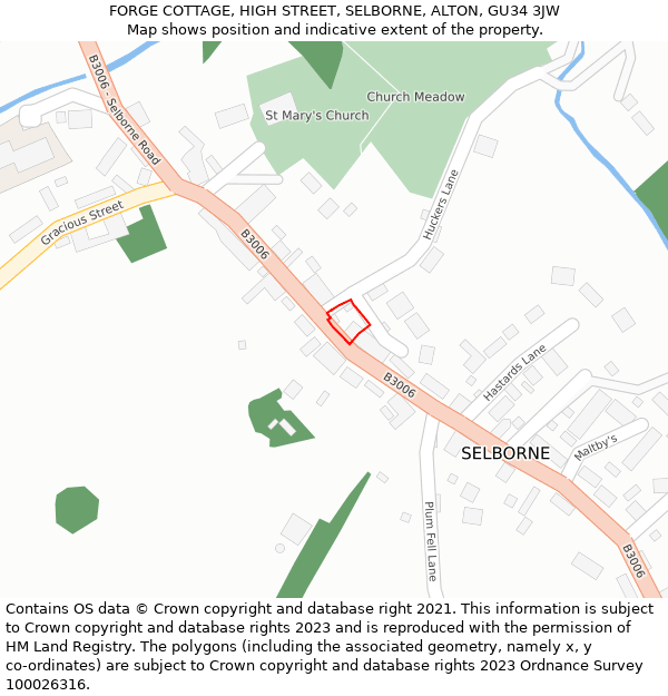 FORGE COTTAGE, HIGH STREET, SELBORNE, ALTON, GU34 3JW: Location map and indicative extent of plot