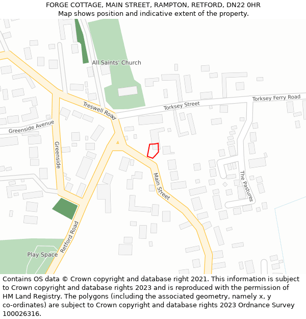 FORGE COTTAGE, MAIN STREET, RAMPTON, RETFORD, DN22 0HR: Location map and indicative extent of plot