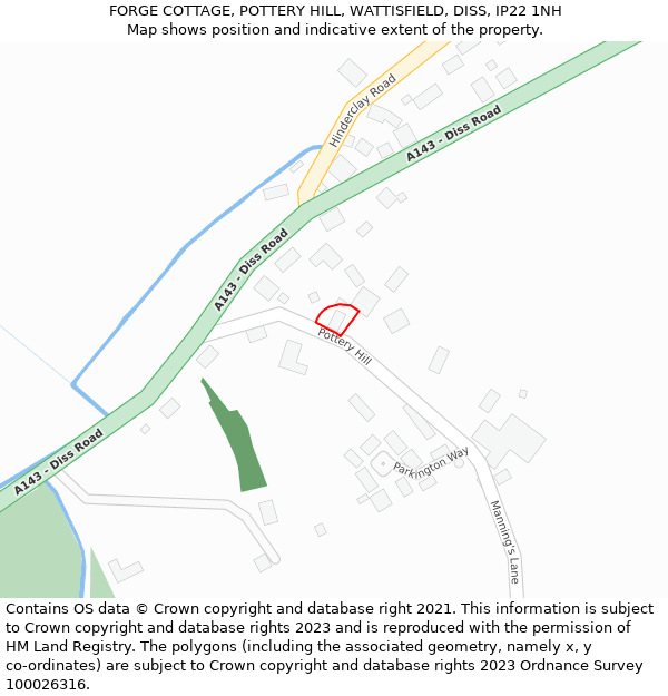 FORGE COTTAGE, POTTERY HILL, WATTISFIELD, DISS, IP22 1NH: Location map and indicative extent of plot