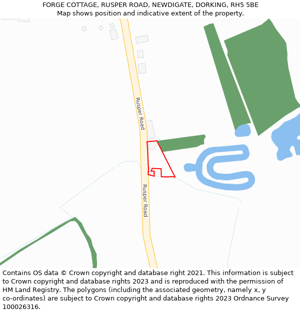 FORGE COTTAGE, RUSPER ROAD, NEWDIGATE, DORKING, RH5 5BE: Location map and indicative extent of plot