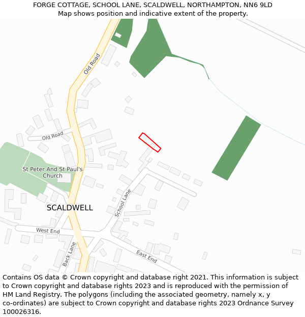 FORGE COTTAGE, SCHOOL LANE, SCALDWELL, NORTHAMPTON, NN6 9LD: Location map and indicative extent of plot