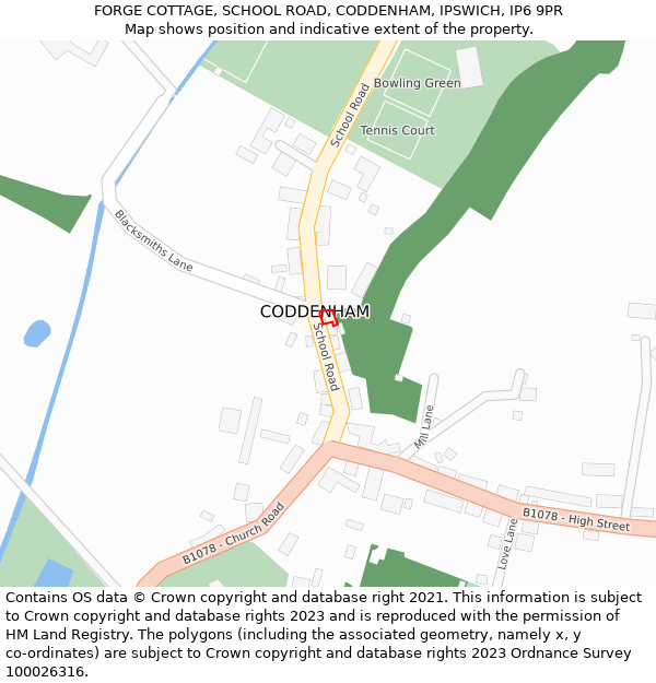 FORGE COTTAGE, SCHOOL ROAD, CODDENHAM, IPSWICH, IP6 9PR: Location map and indicative extent of plot