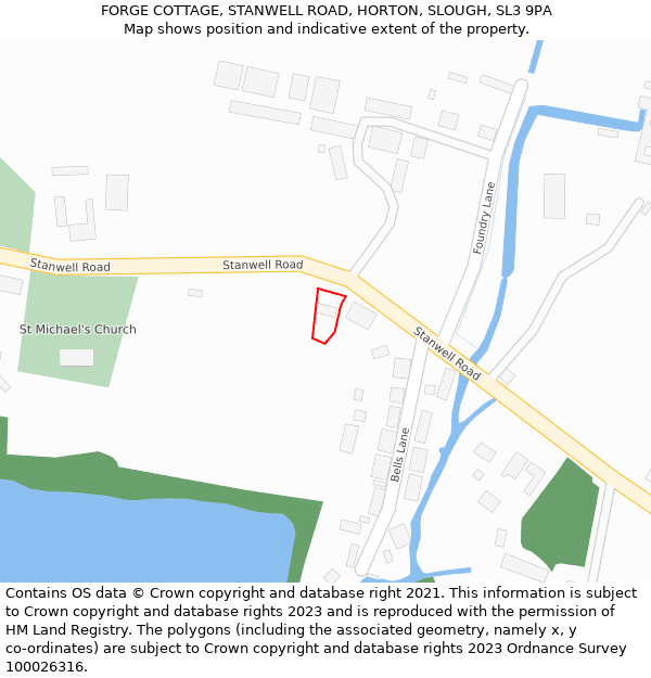 FORGE COTTAGE, STANWELL ROAD, HORTON, SLOUGH, SL3 9PA: Location map and indicative extent of plot