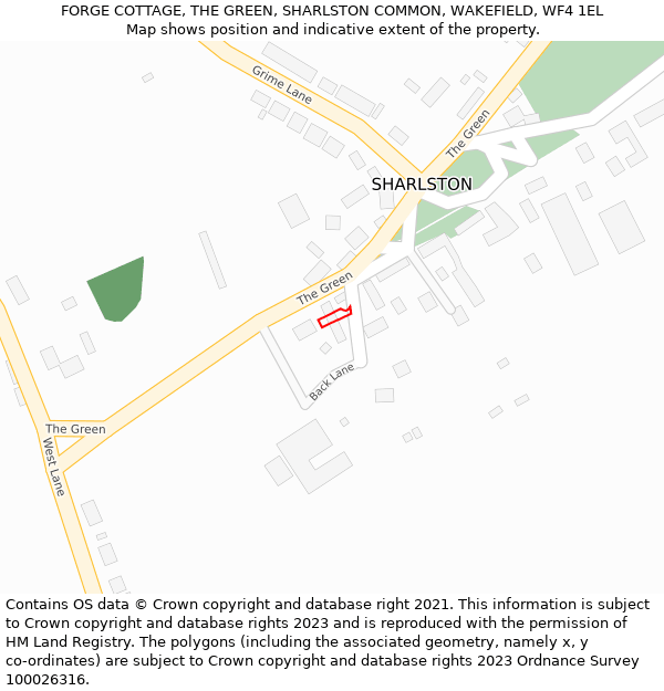 FORGE COTTAGE, THE GREEN, SHARLSTON COMMON, WAKEFIELD, WF4 1EL: Location map and indicative extent of plot