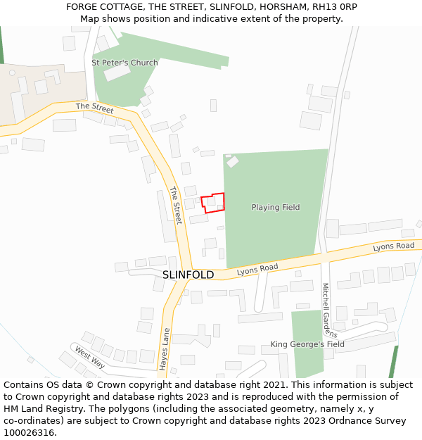 FORGE COTTAGE, THE STREET, SLINFOLD, HORSHAM, RH13 0RP: Location map and indicative extent of plot