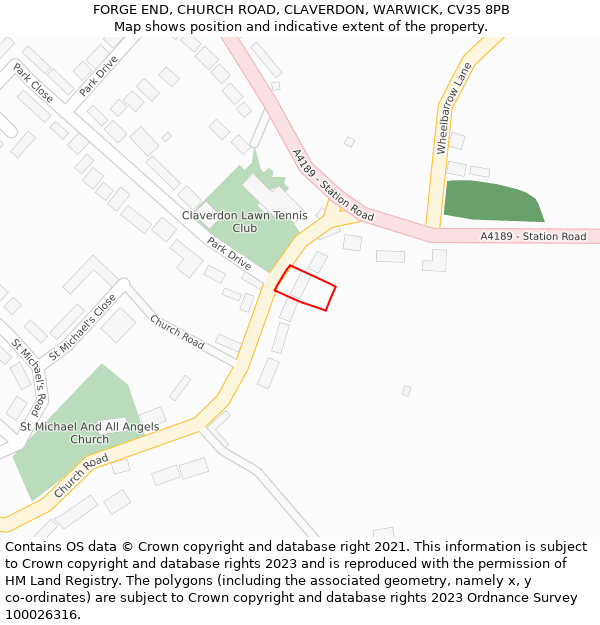 FORGE END, CHURCH ROAD, CLAVERDON, WARWICK, CV35 8PB: Location map and indicative extent of plot