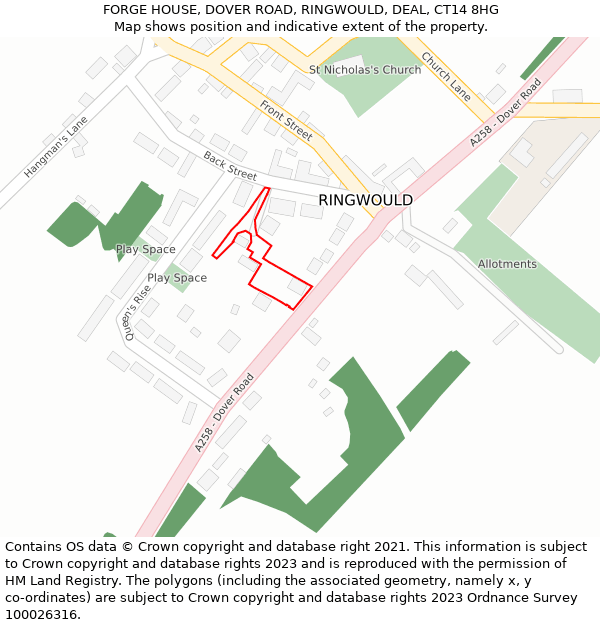 FORGE HOUSE, DOVER ROAD, RINGWOULD, DEAL, CT14 8HG: Location map and indicative extent of plot