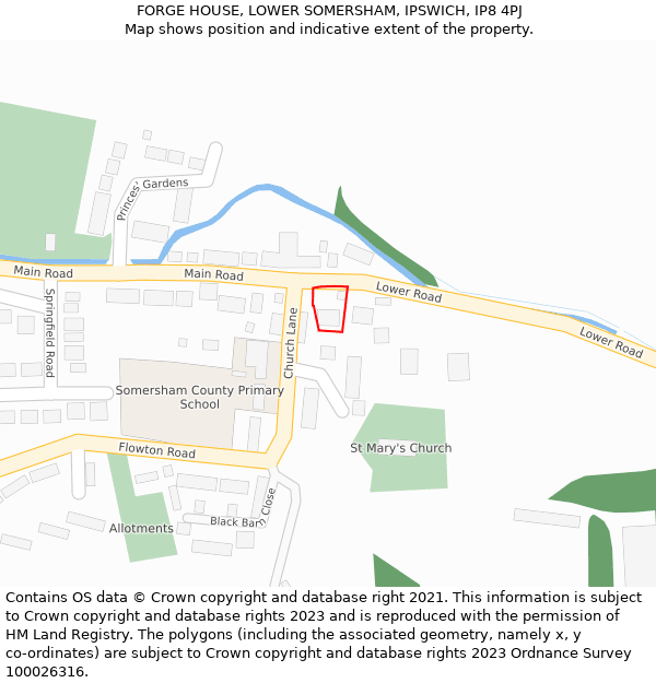 FORGE HOUSE, LOWER SOMERSHAM, IPSWICH, IP8 4PJ: Location map and indicative extent of plot