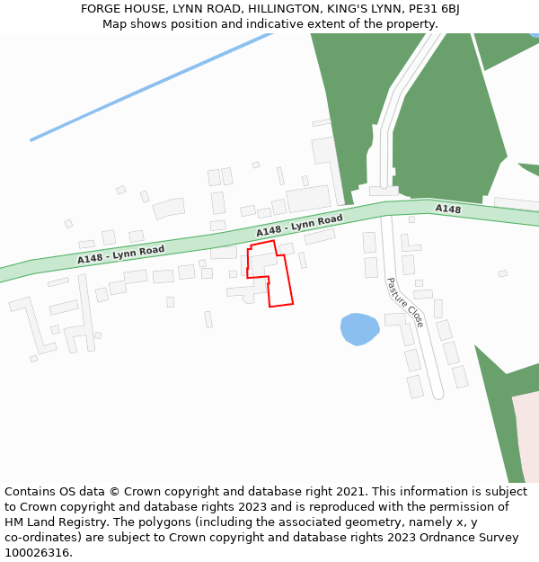 FORGE HOUSE, LYNN ROAD, HILLINGTON, KING'S LYNN, PE31 6BJ: Location map and indicative extent of plot