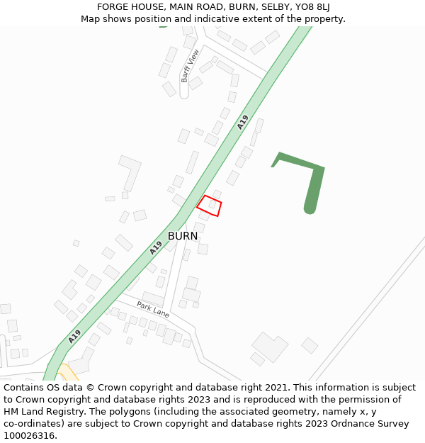 FORGE HOUSE, MAIN ROAD, BURN, SELBY, YO8 8LJ: Location map and indicative extent of plot